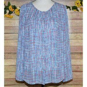 Talbots Mod Plaid Tweed Print Multicolor Blouse Top Ladies L Career Classic